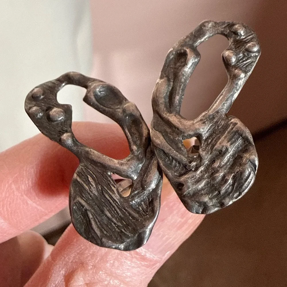 Vintage 1940's Jacob M. Oldak Sterling silver Brutalist modernist Cufflinks
